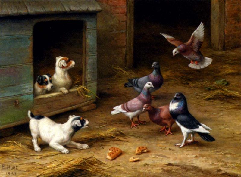 dgar_Puppies_And_Pigeons_Playing_By_A_Kennel.jpg