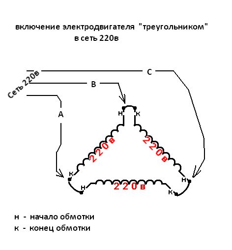 Схема соединения обмоток электродвигателя