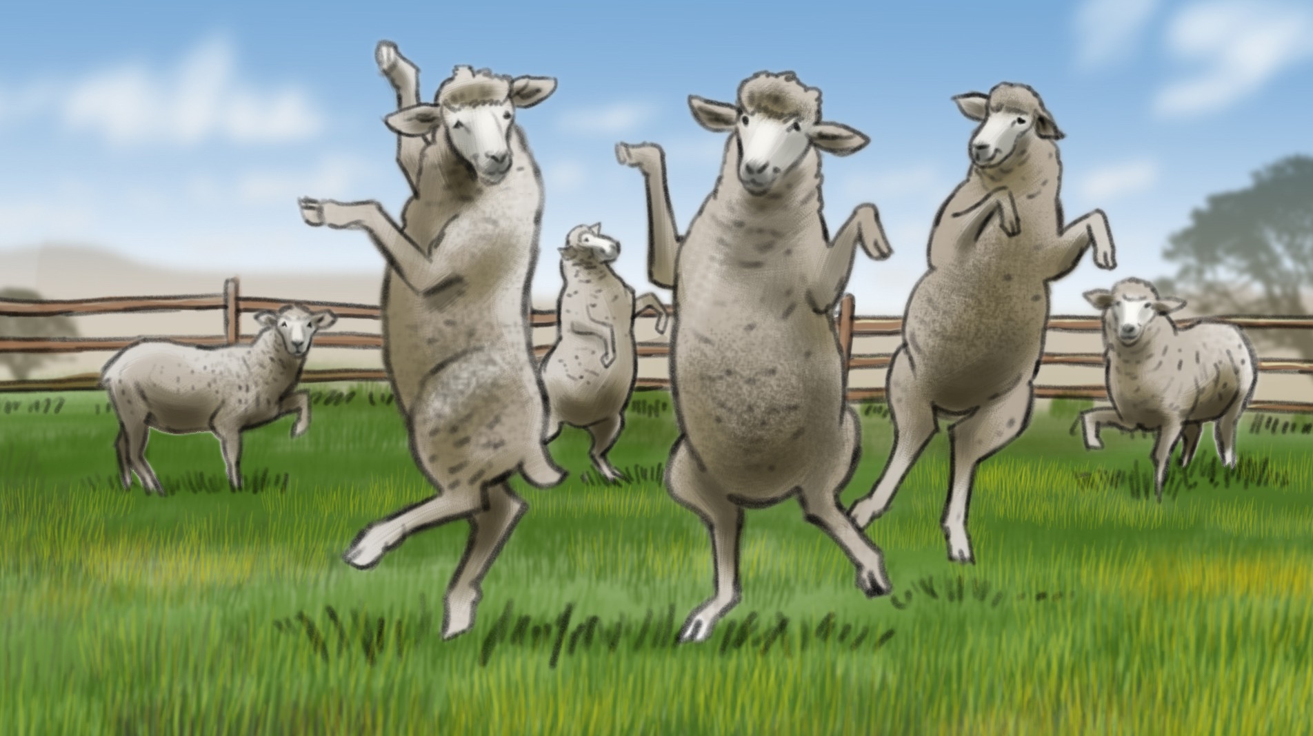 Смешное стадо овец