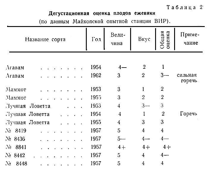Таблица 2. Дегустационная оценка плодов ежевики